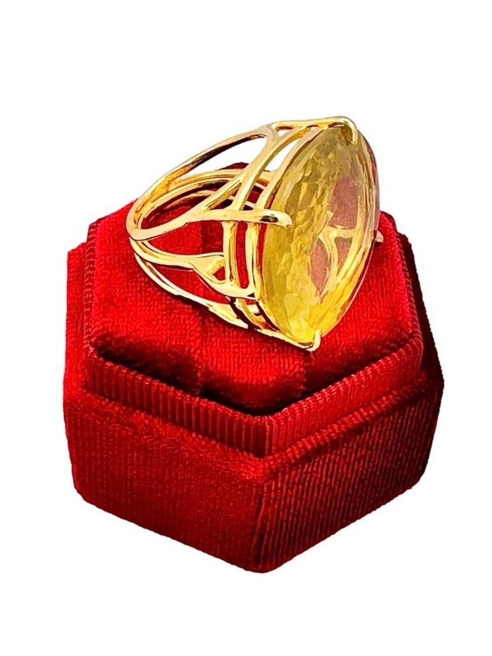Bounkit Cocktail Ring Sz 8 Oval Lemon Quartz Statement Art Deco Gemstone